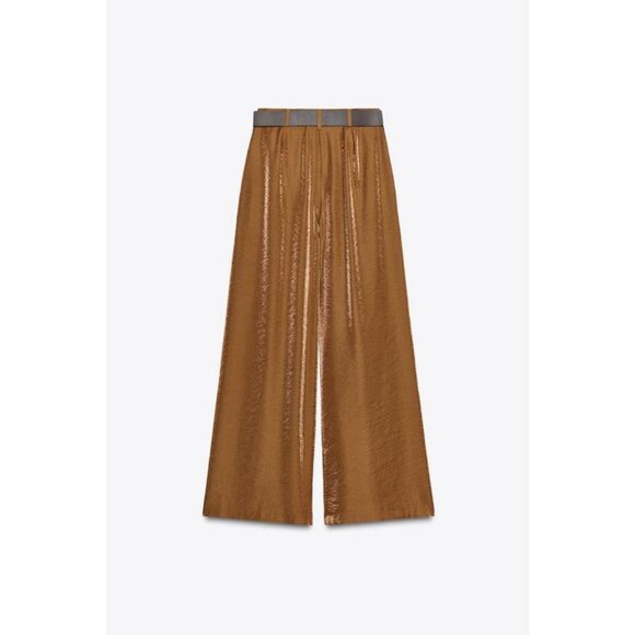 ZARA WIDE SATIN TROUSERS WITH BELT - Picture 8 of 8